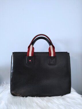 Bally leather tote w/striped handles EUC